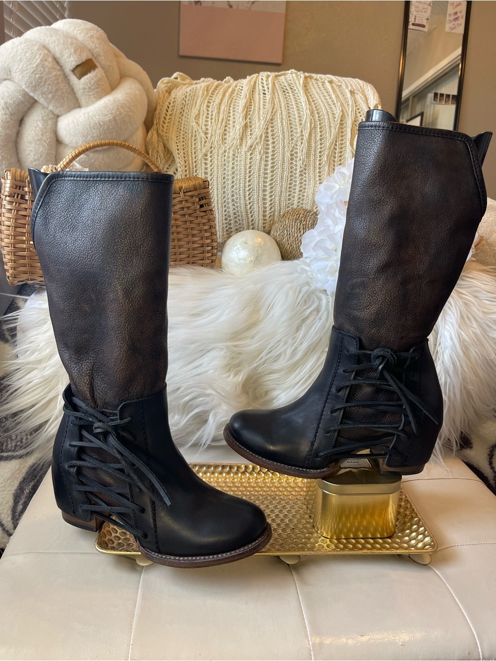 Freebird NWOT/RARE “Castle” Black/Distressed Black Leather Boots MSRP$350